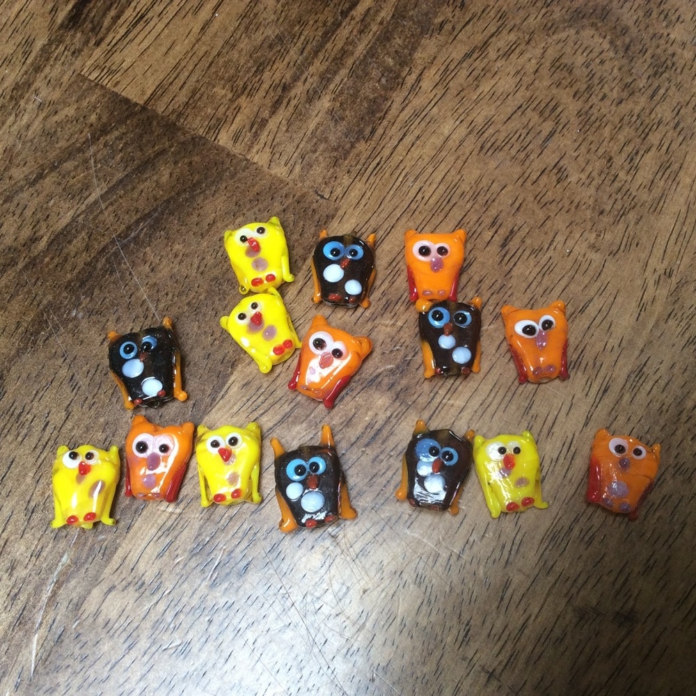 15 Lampwork Owl Beads